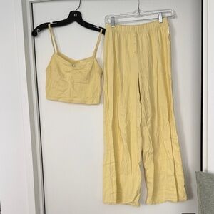 Yellow Two-Piece pajama Set with Crop Top and Pants